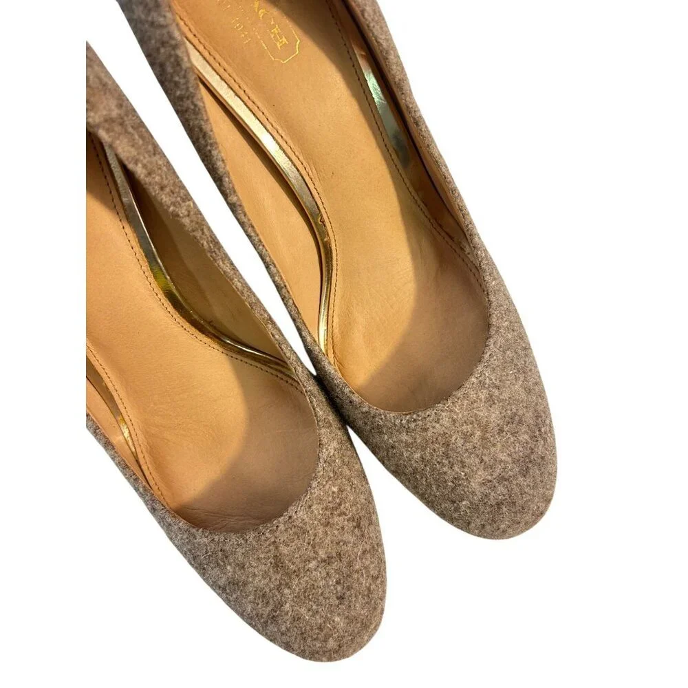 COACH Ophelia Taupe Wool Fabric Brown Leather Croc Embossed Pumps Size 9.5B - Picture 7 of 7